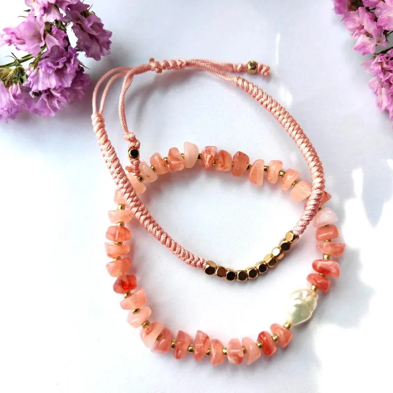 Link Bracelets 2pcs/set Pink Raw Stone Acrylic Bracelet Women's Jewelry For Gift