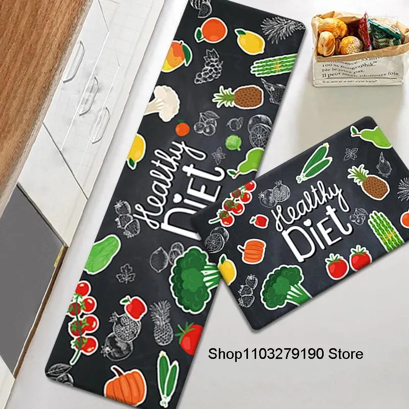 Carpets Vegetables Fruits Kitchen Floor Mats Entrance Doormat Black Hallway Rug Bedroom Living Room Flannel Carpet Rugs Decor