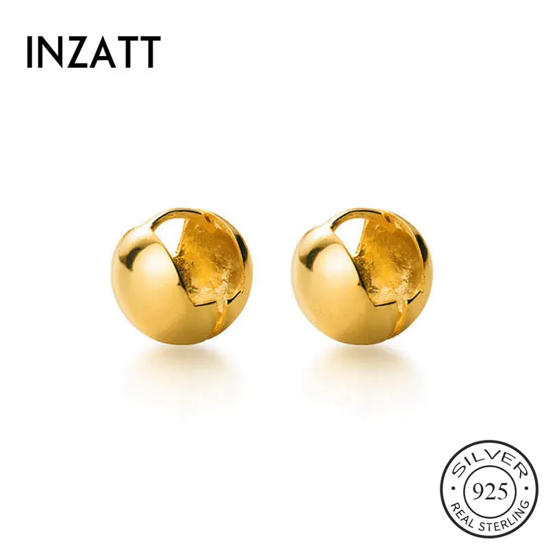 Anéis Inzatt Real 925 Sterling Silver Silver Irregular Racking Ball Brincos para Moda Mulheres Jóias Finas Acessórios de Hiphop Presente