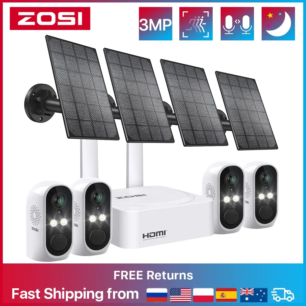 Système Zosi 2K 8CH Pattered Wireless Security Security Camera System 3MP Outdoor Caméras avec kit de surveillance vidéo audio bidirectionnelle