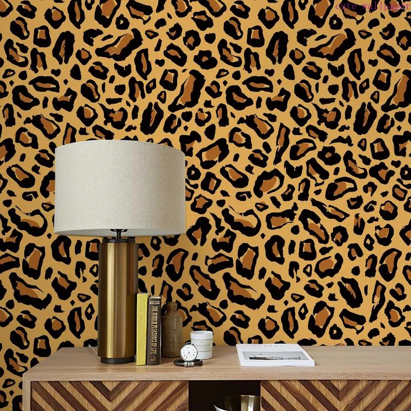 Wallpapers Yellow Leopard Print Peel And Stick Wallpaper Retro PVC Self-adhesive Wall Stickers Vintage Furniture Room Decor