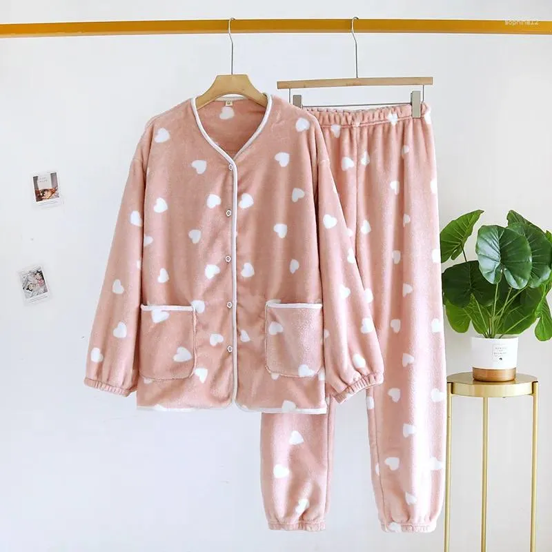 Vêtements à la maison Coral Arloque Vérification de l'automne Pyjamas de flanelle d'hiver pour femmes épais Pyjama chaud pour femmes