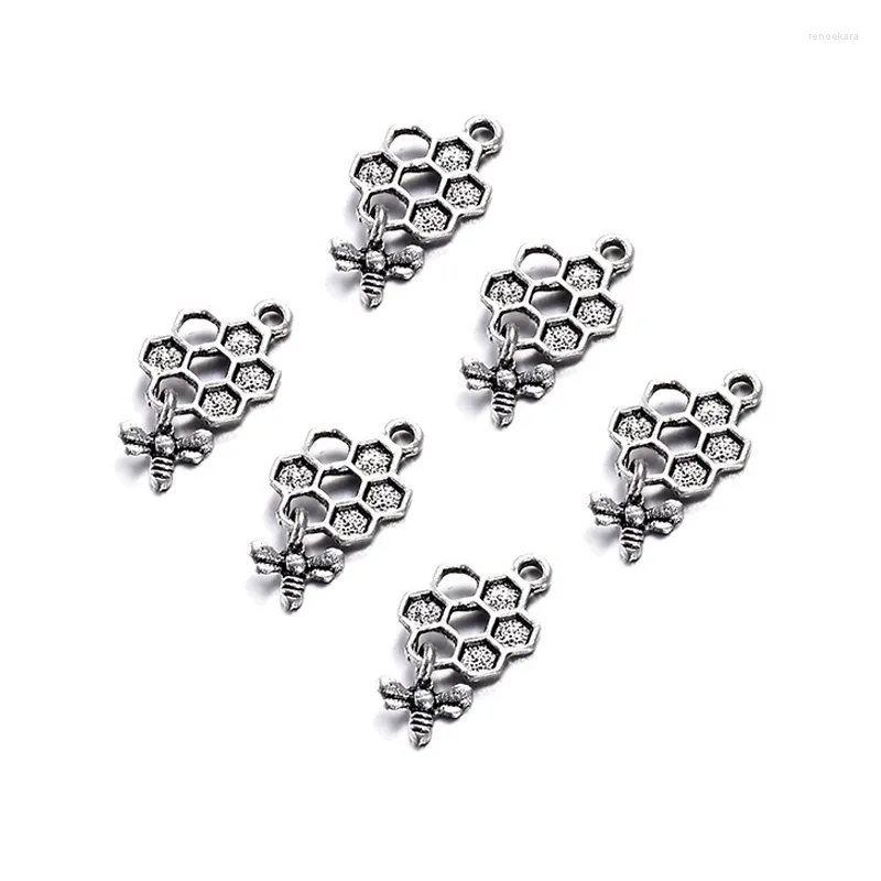 Charms 10pcs/lote liga Hollow Hexagonal Honeycomb Bee para Bracelete de colar Acessórios de jóias de pendentes de animais