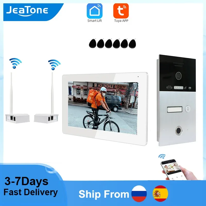 Intercom Jeatone Wireless Video Intercom For Home 7 "Pekskärm Intercom i Private House Monitor 720p Doorbell Camera med fingeravtryck