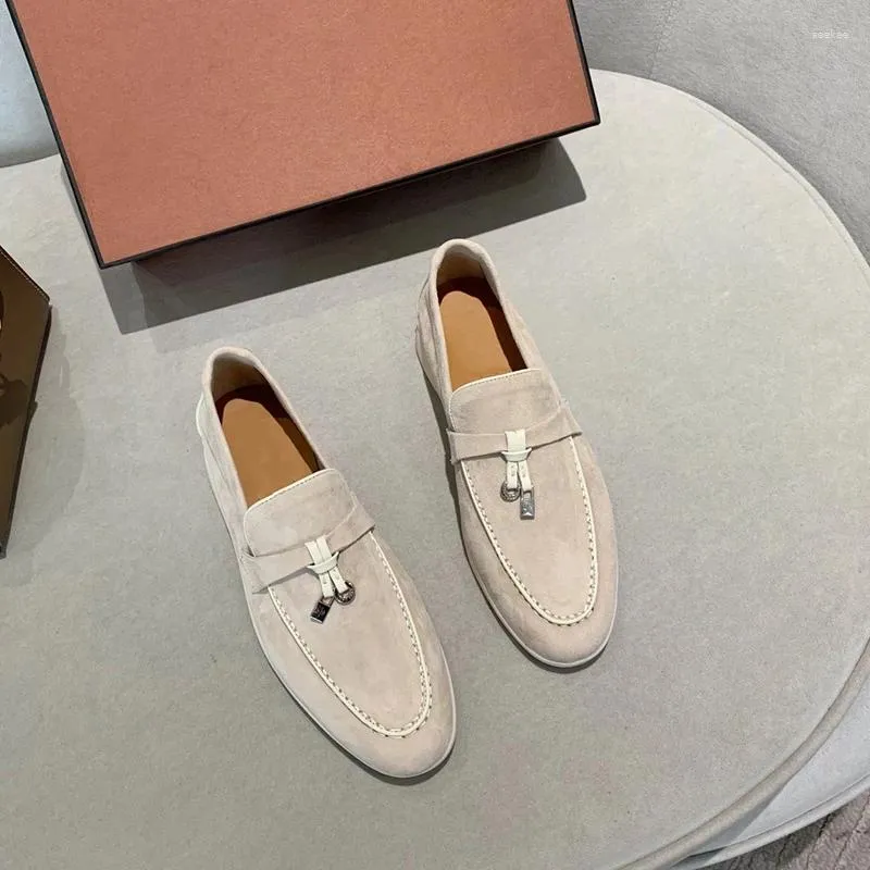 Casual Shoes Suede Leather Women Beige Loafer 2024 Spring Autumn Italy Design Män platt Slip On Driving Moccasins