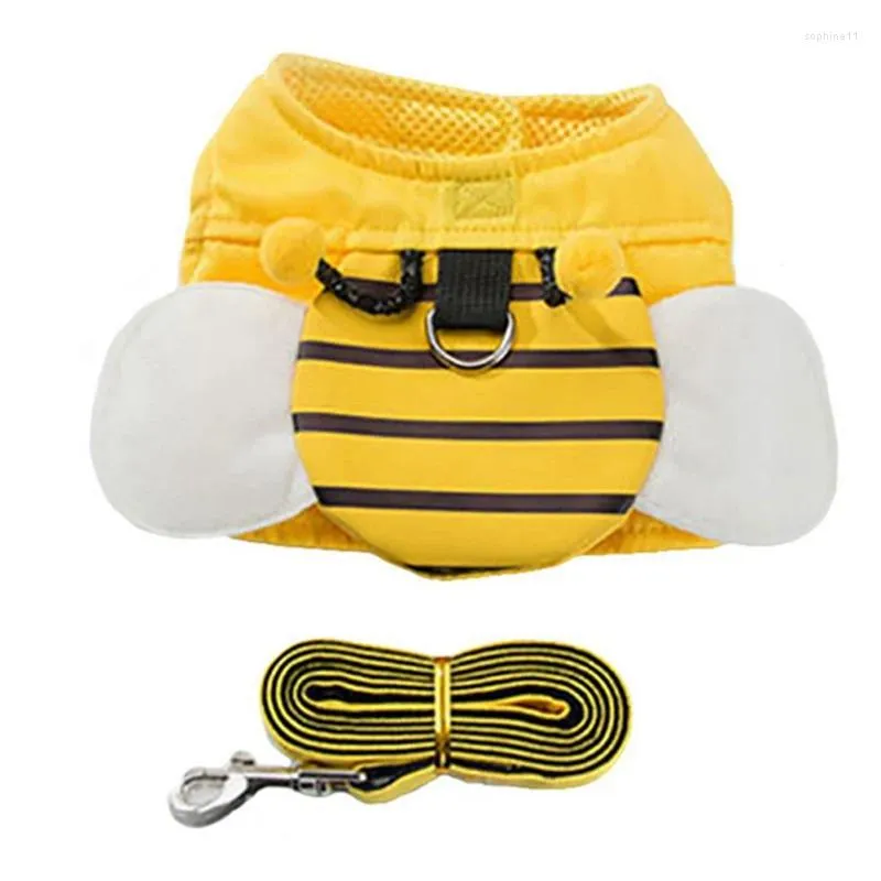 Dog Carrier XD-Cute Bee Yellow Vest Chest Strap Traction Belt Wings Backpack Design Small Medium Dogs Cat Comfortable Pet Supplies