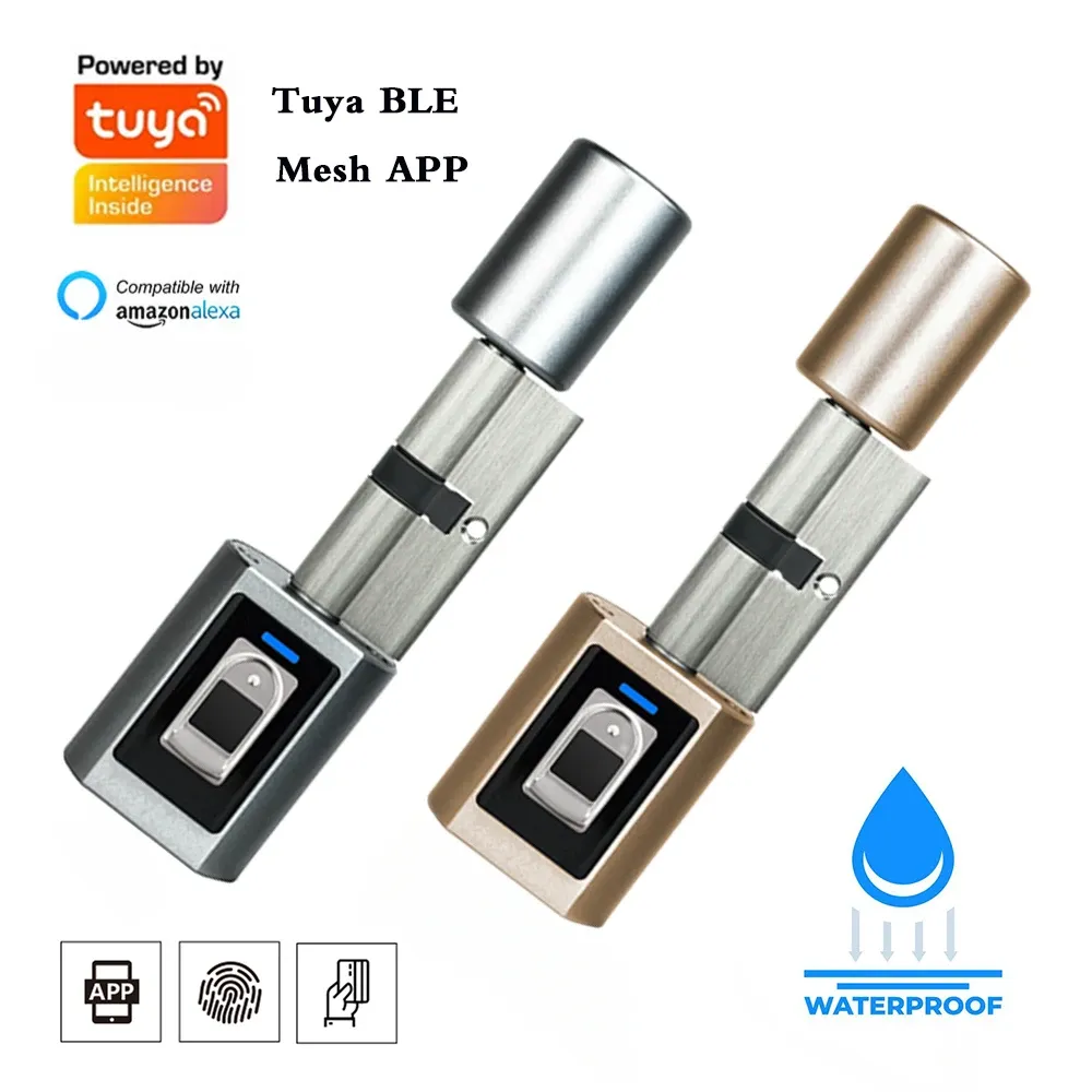 Verrouiller Tuya Ble Smart Electronic Door Lock Bluetooth Remote Control Termroproof Smart Cylinder Empreinte APPLES CARDES DE CARDES DE CARDE POUR HOME