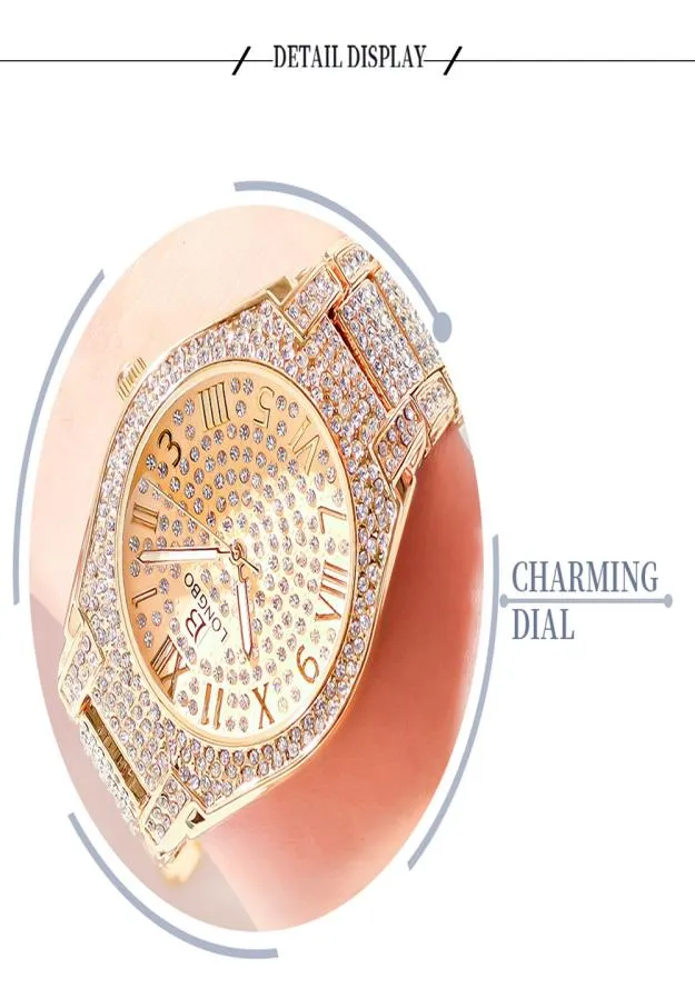 2020 Longbo Top Luxury Rhinestone Bracelet Watch Women Diamond Fashion Ladies Rose Gold Dress Watches Scondless Aço Stainless Crystal WRIS9920275