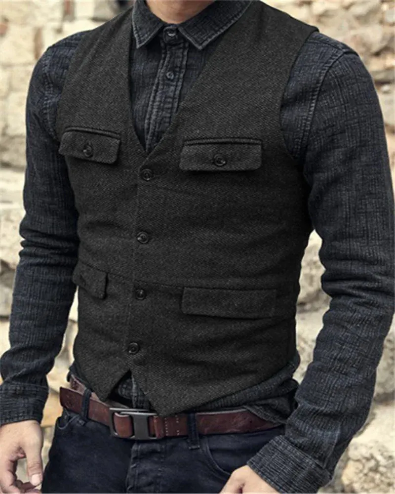 Suit gilet marron Bourgogne Herringbone Wool Tweed Vintage Steampunk Waistcoat Business Vests Foral For Men Wedding 240321