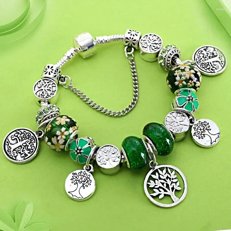 Bracelets de charme Drop Tree of Life Pendants Bracelet Bracelet Green Crystal Ematel Jewelry Gift