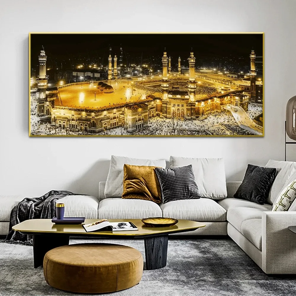 Golden Kaaba Building Posters en Prints Modern Wall Art Abstract Canvas Painting Bridge Urban Pictures for Living Room Decor