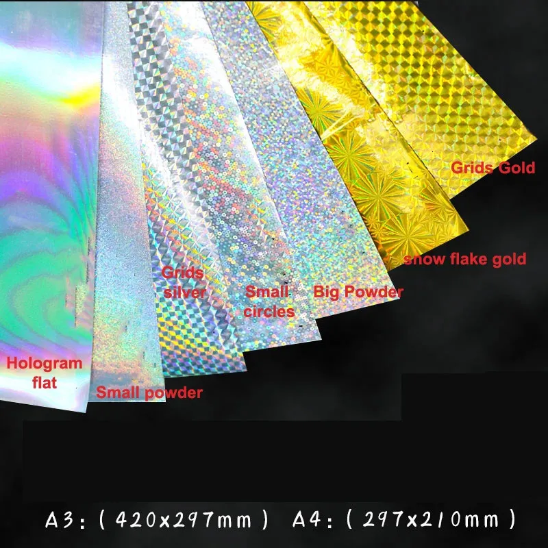 50 folhas A3 Blank Hologram Silver Gold adesivo de ouro 50 mícrons Papel de etiqueta para a impressora Laseruv 240323