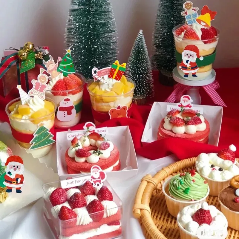 Nowy 2024 Wesołych świąt kreskówek Santa Mix jadalne kleszczowe płytki ryżowe ciasto papierowe ciasto babeczki dekoracje świąteczne ciasto do pieczenia dekoracja
