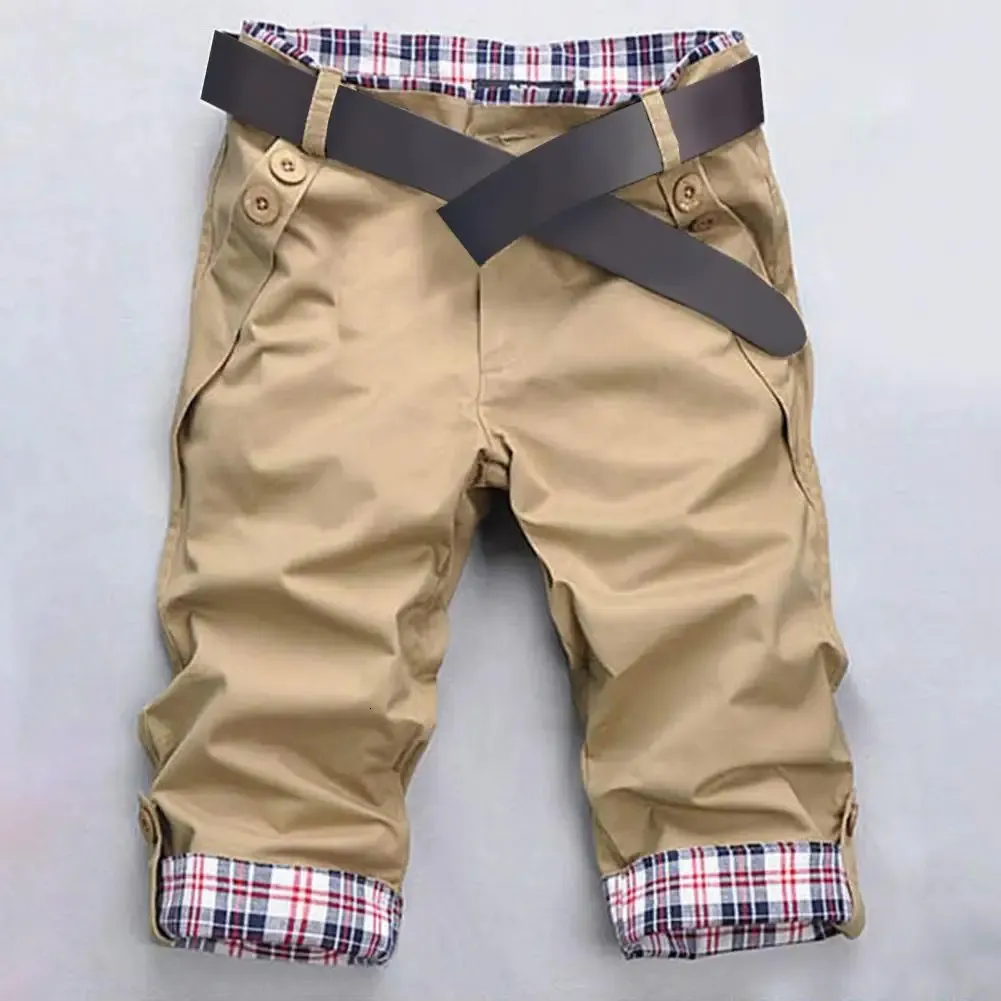 Summer Men Shorts Kolor blok kratowy desek surfingowe spodnie pielęgna plażowe w stylu koreańskie kieszenie swobodne szczupłe dżinsy 240327