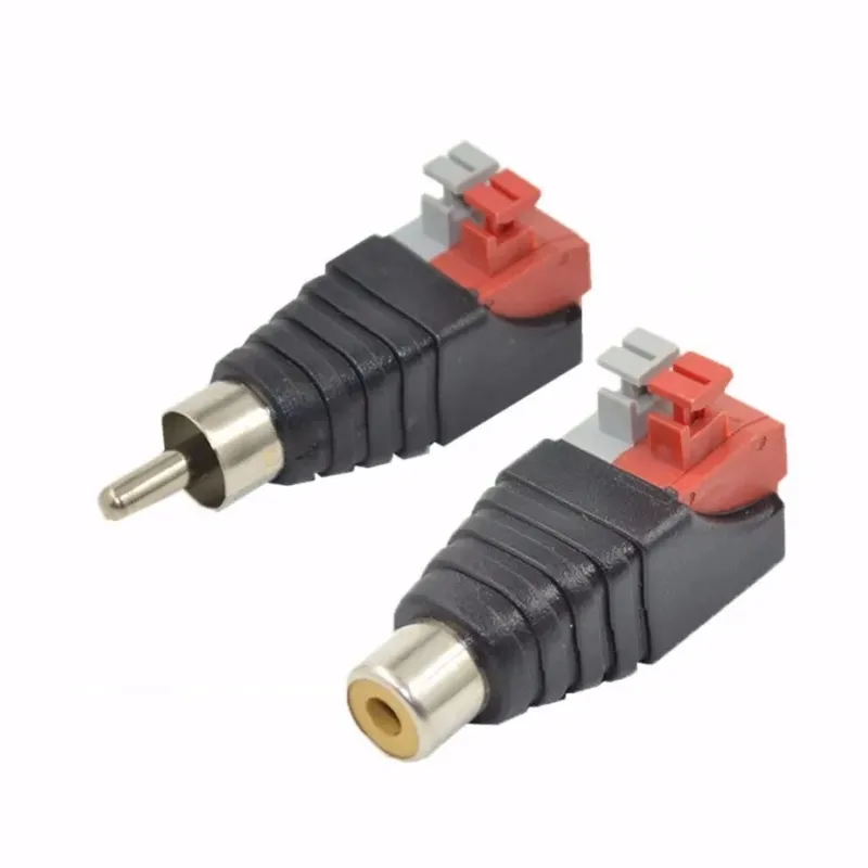 Novo 1 par rca tomada de áudio pressionado fêmea macho dc plugues de alimentação jack adaptador para conversão de sinal coaxial linha de ajuste2.para adaptador de conector RCA Jack