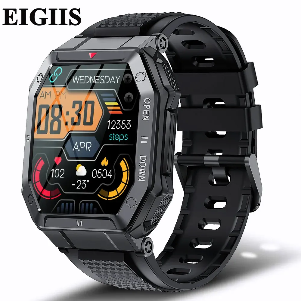 Montres Eigiis Smart Watch Men 1,85 '' IPS Screen Calalt personnalisé 5ATM Moniteur de pression artérielle imperméable montre Sports Watch 350 MAH Long