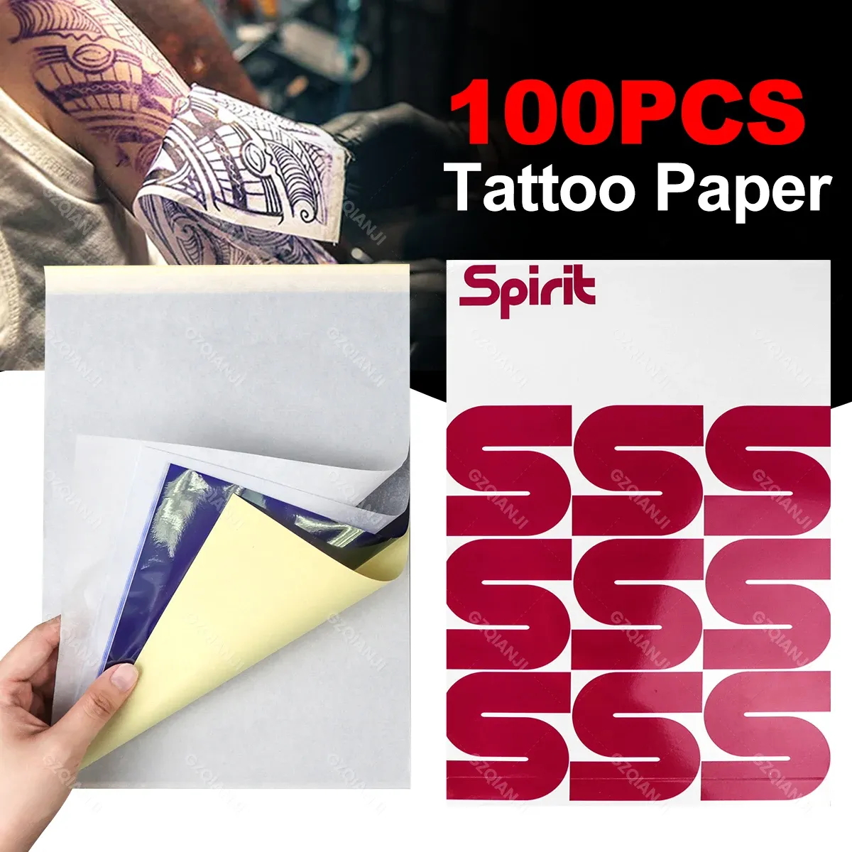 Papier 100pcs Tattoo Transfer Pape A4 TATH TATOO POCHIER PAPIER PAPIER PAPIER THERMAL PAPIER POUR LE TATOUR Machine de transfert d'accessoires