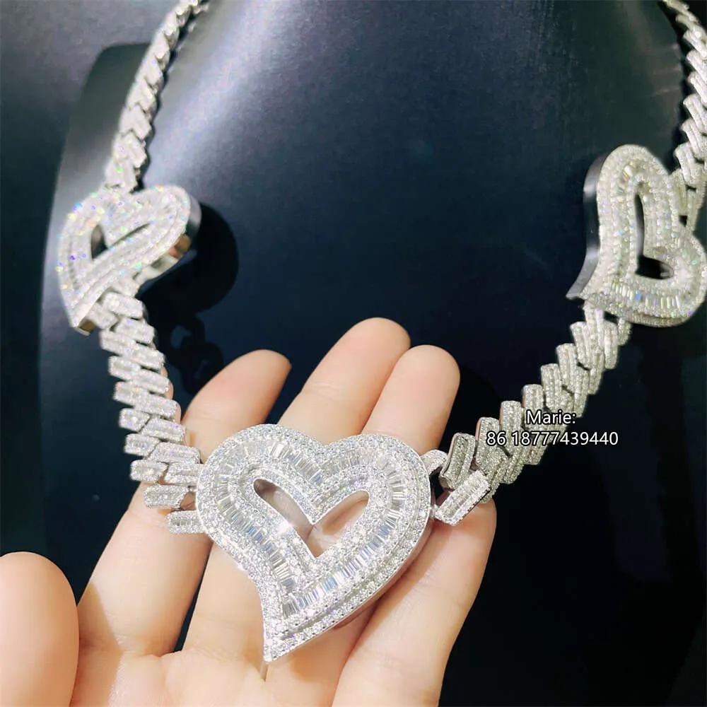 Luxusstil Fashion Schmuck Silber 925 VVS Moissanit Diamond Cuban Link Chain ECed 13mm Cuban Link Pass Diamond Testerlocket Halsketten