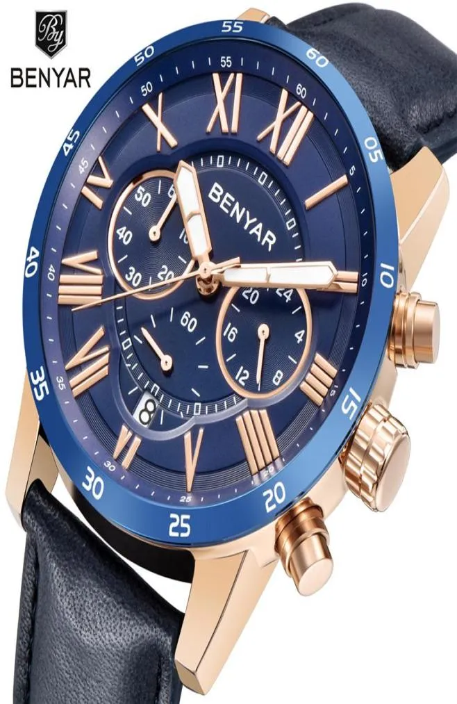 2018 Benyar orologi uomini marchi di lusso quarzo Guarda la moda cronografo sport reloj hombre oro