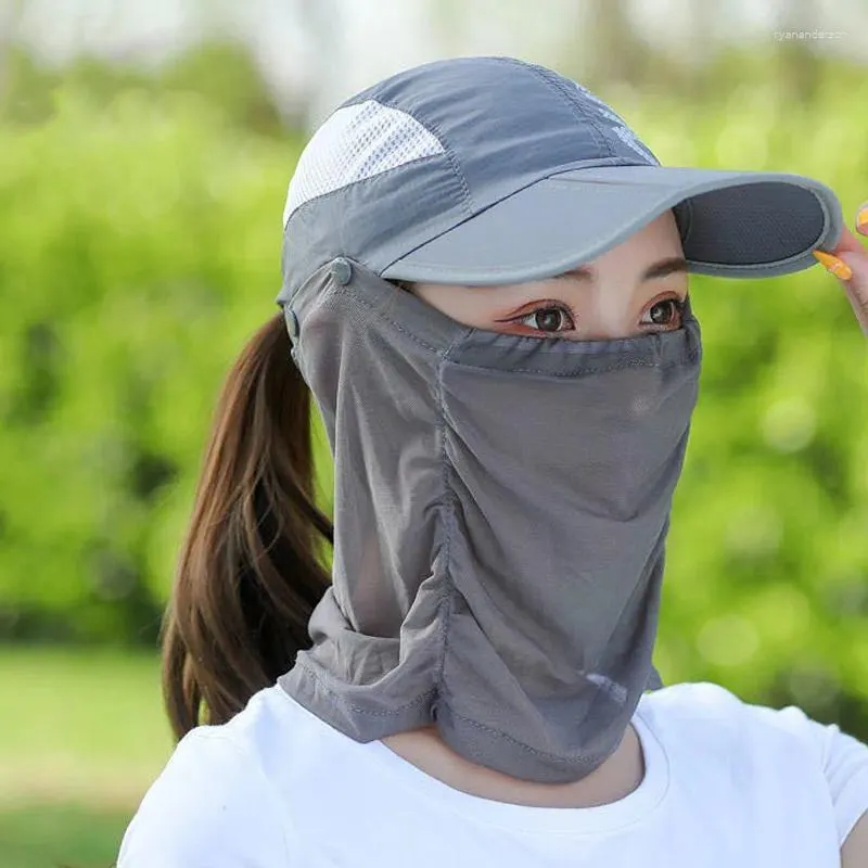 Wide Brim Hats Summer Sports Hat With Sunscreen Mask Face Cover Breathable Mesh Quick Drying Baseball Cap Outdoor Hiking Cycling Sun