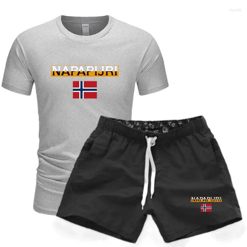 Herrspårar Summer Brand T-shirt Shorts Passar Men Sporttryck Casual mode Kortärmade set joggarer