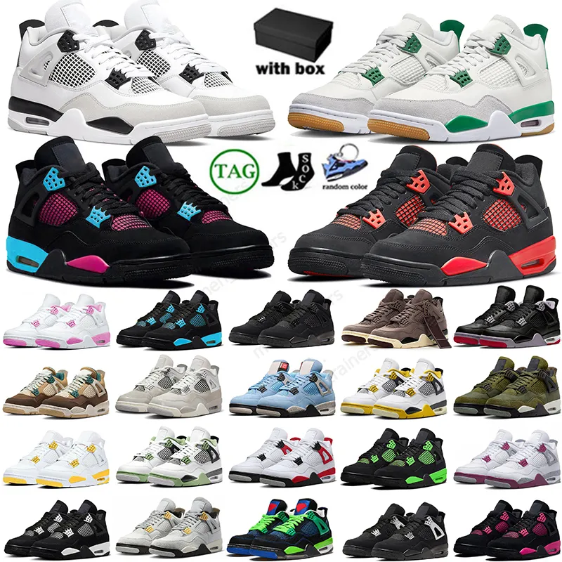 4s Basketball Shoes Homens Mulheres 4 Pine Green Vivid Sulphur Militar Black Cat Seafoam Sail Red Thunder Branco Oreo Unc