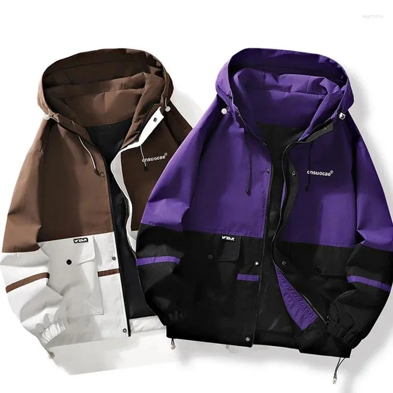 Vestes masculines Automne à capuche veste extérieure lâche imperméable colorée décontractée