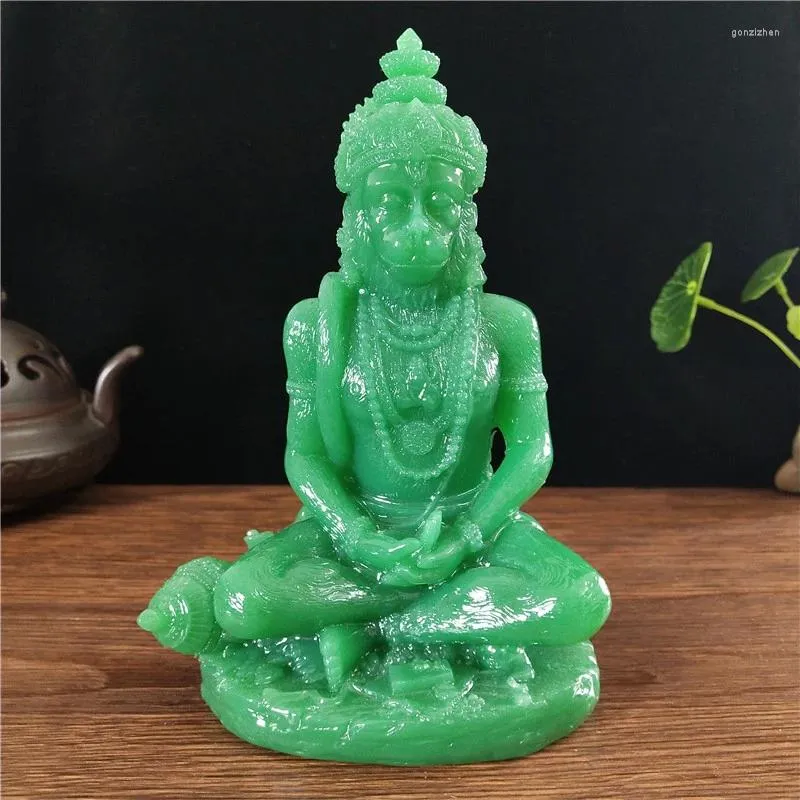 Decoratieve beeldjes Jade kleur Hanuman standbeeld Hindoe Ganesha Monkey God Boeddha Figurine Sculpture Room Office Home Decoratie India Feng