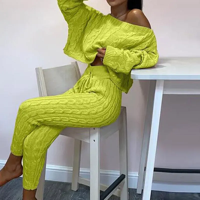 Save Big on Bulk Women's Cable Knit Sweater Off Shoulder Sweaters For Women  Knitted Loungewear Set, Womens Knit Suits Cable Knit Sweater Winter