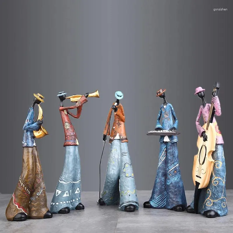 Figuras decorativas People Rock Band Art Art Instrument Character Modelo Resina Artesanato Estátua Estátua Decoração de casa