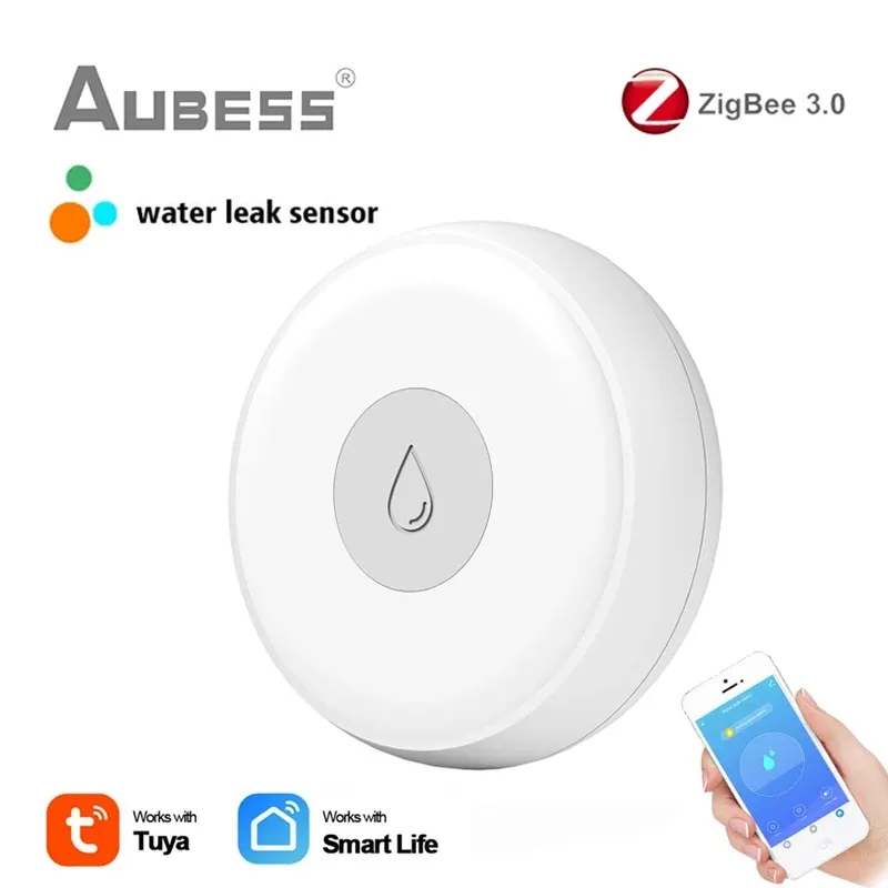 Rilevatore Tuya Zigbee perdite per dispersione perdite Allerte Rilevatore di alluvione Avviso Overflow Smart Home Security Lavoro con Tuya Zigbee Gateway Hub