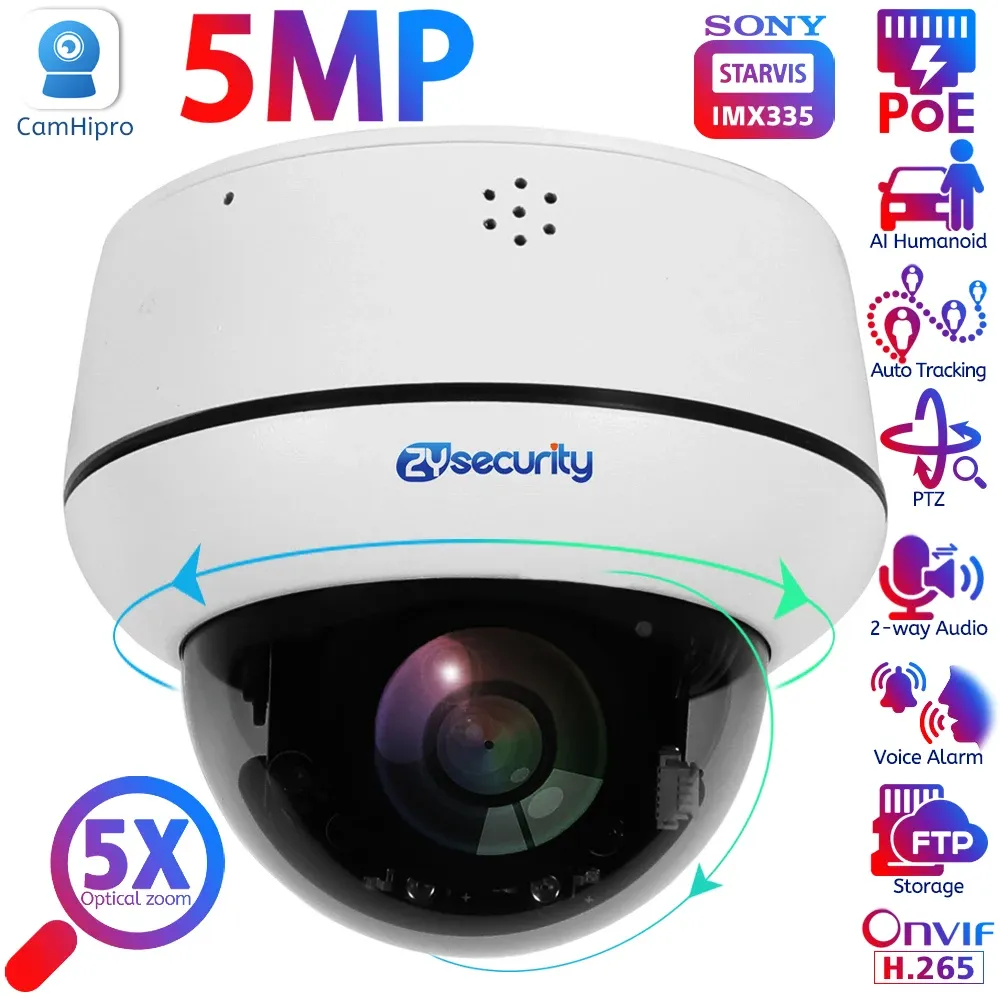 Kameralar UHD 5MP POE Gözetim Kameraları Açık 5x Optik Zoom Hız Dome PTZ IP Kamera H.265 ONVIF Ses Ağı CCTV Güvenlik Kamerası