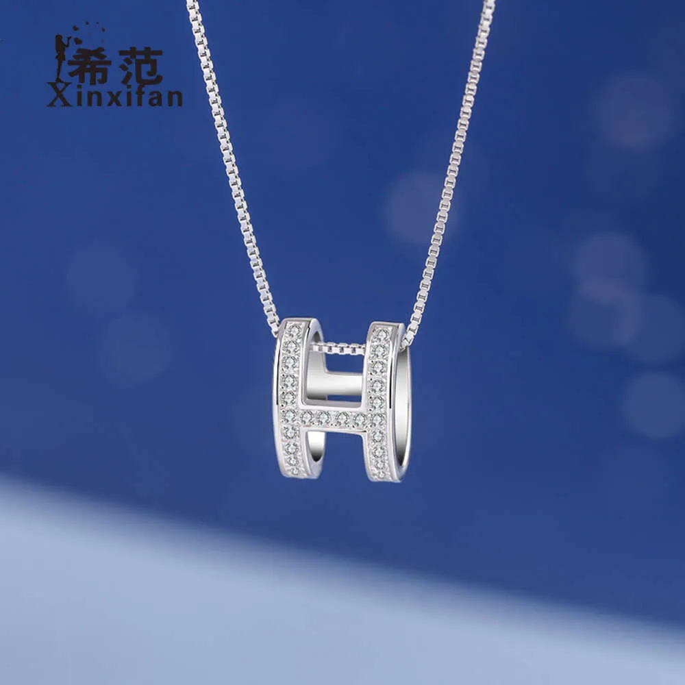 S Sterling Sier Zircon Non Fading H-letter Necklace for Women with Full Diamond Japanese Korean Collarbone Chain Minimalist Short Pendant Temperament