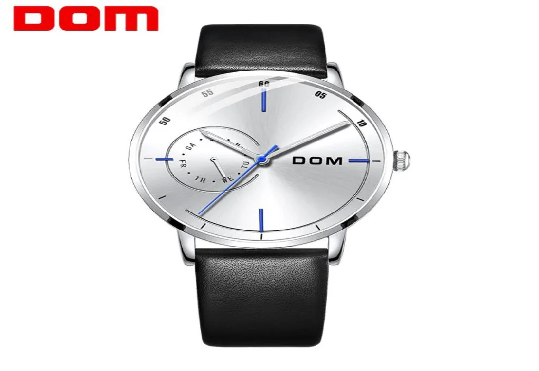 Dom New Fashion Men Watchs Week Week Quartz wrists wrists 30m imperméable Luminen Sport Leather Band Watches Men M1273BL7M7390874