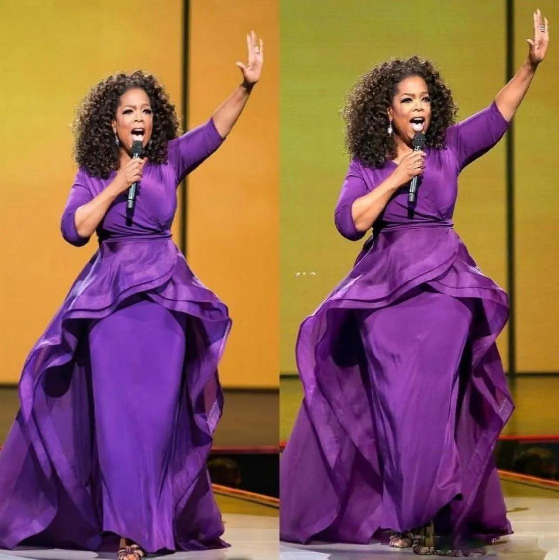 Oprah Winfrey aftonklänningar mantel kändis klänningar Mellanöstern Dubai Arabisk stil lila kvällsfest klänning formell plus size wo5257703