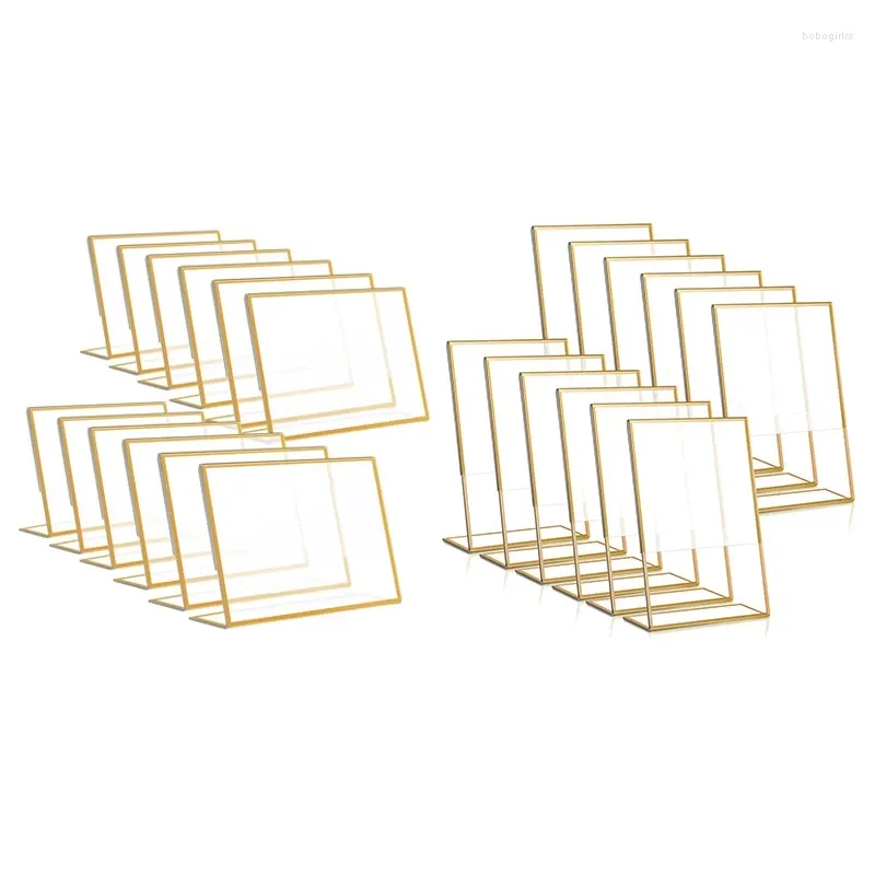Frames 12 stks gouden frame acryl bord houder trouwtafel nummer schuin menu dubbelzijdige standaard 4x6inch