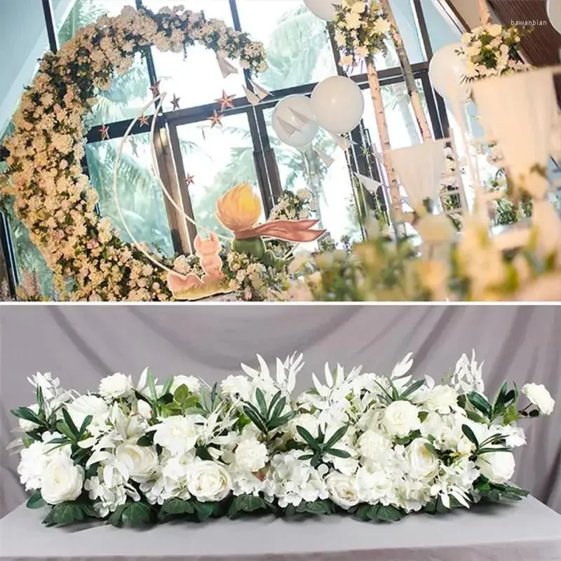 Decorative Flowers 50CM Champagne Color Wedding Stage Background Wall Decor Flower Row Hanging Outdoor Forest Arrangement