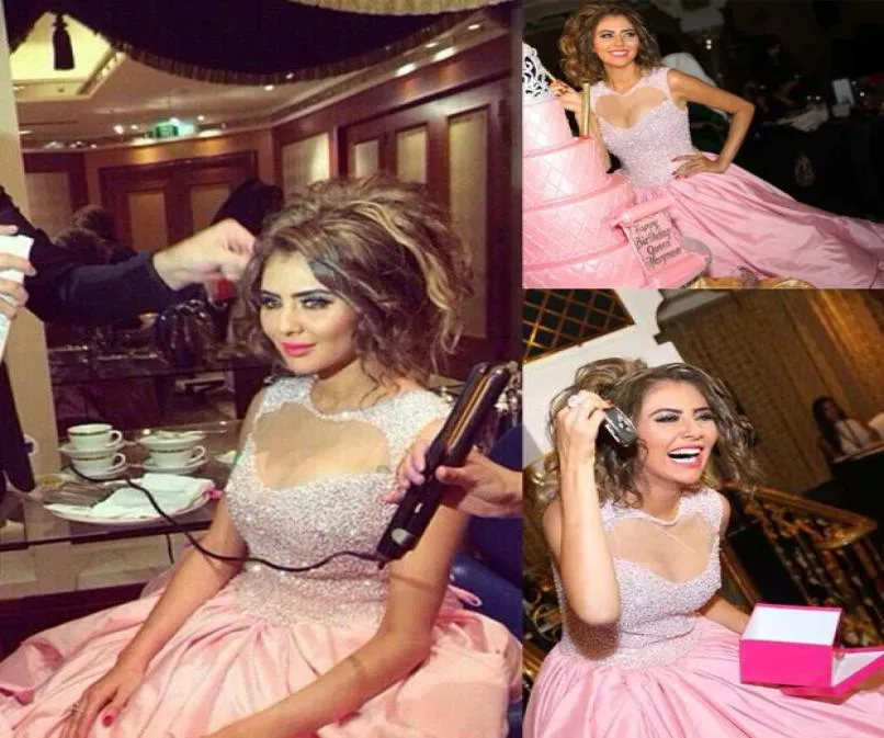 Prachtige 2015 prom -jurken vonken kralen gezwollen rok sleutelgat taffeta roze vloerlengte avondjurken dhyz 012825747