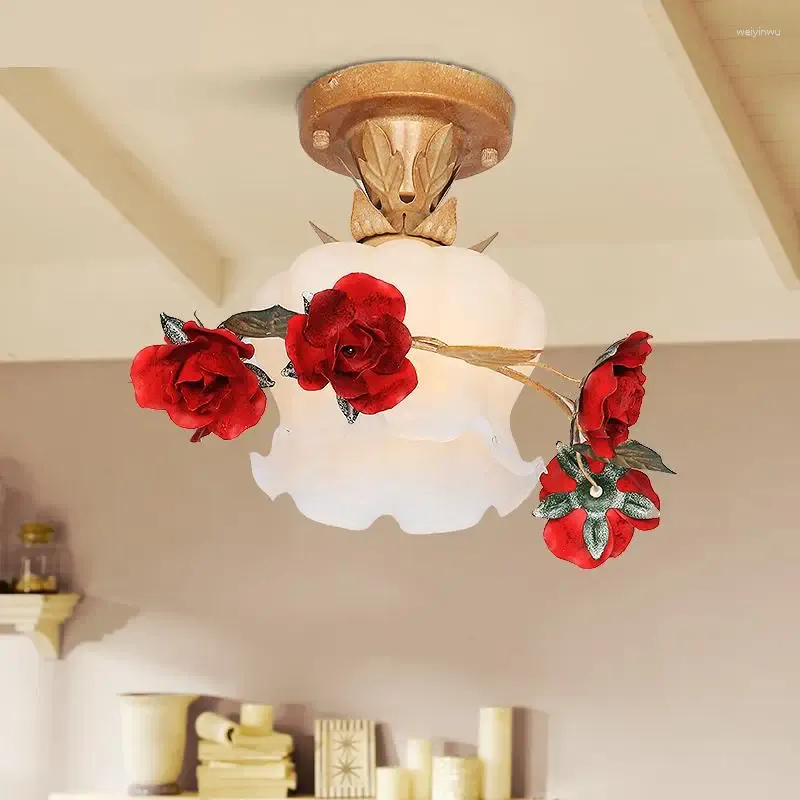 Taklampor Romantisk bröllopsljus balkong Aisle Red Rose Flower LED Pendant Lamp Kitchen Modern hall