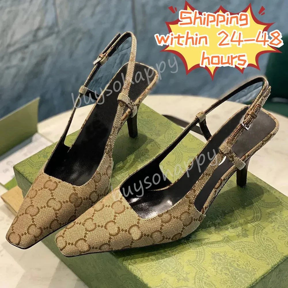 Slingback High Heels Sandaler Womens Pump Mid Heel Black Mesh med kristaller glittrande tryckskor Läder Ankle Strap Shoes