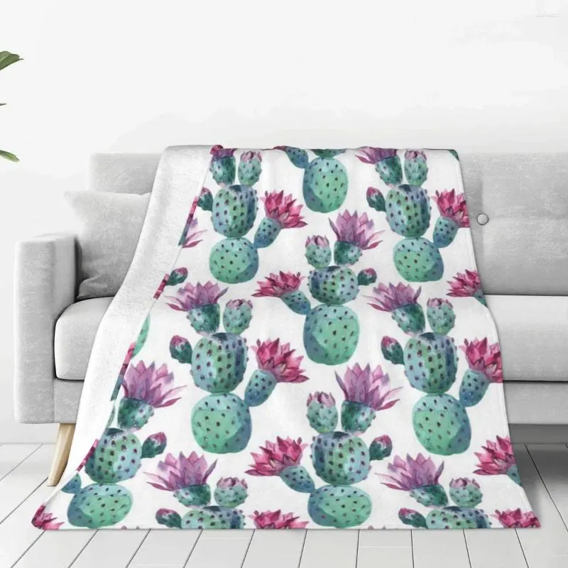 Cobertores cactus padrão aquarela padrão lã macio cobertor quente e aconchegante microfibra confortável para sofá -cama 40 "x30"