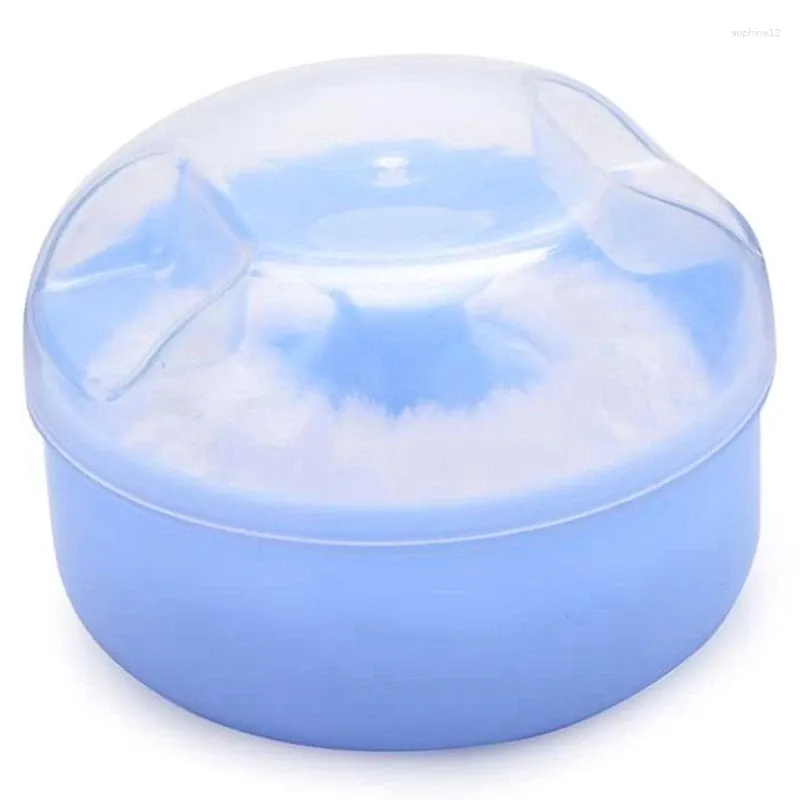 Opslagflessen 2x baby zacht gezicht cosmetisch poeder puff spons doos kas container (blauw)