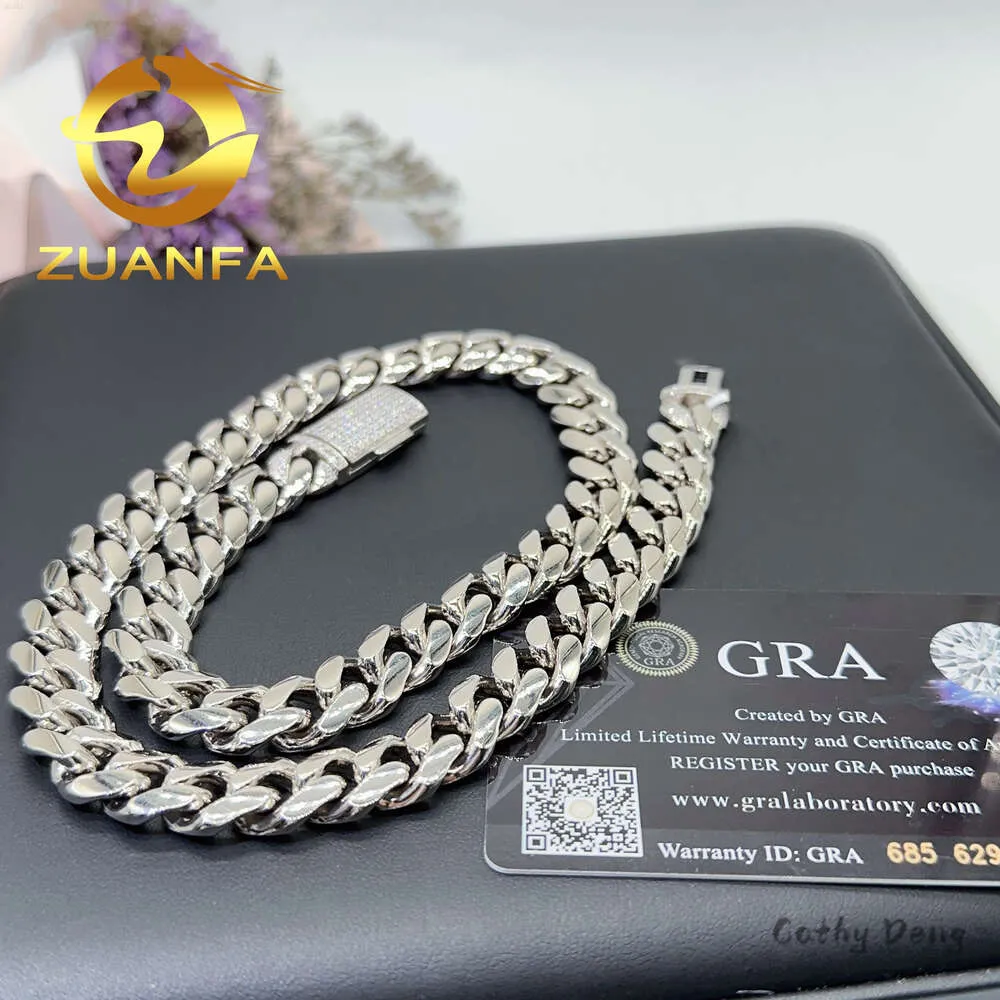 Partihandelspris Solid Silver Cuban Chain With Moissanite Clasp 12mm 13mm 18mm Iced Out Cuban Link Chain Armband för män Kvinnliga halsband