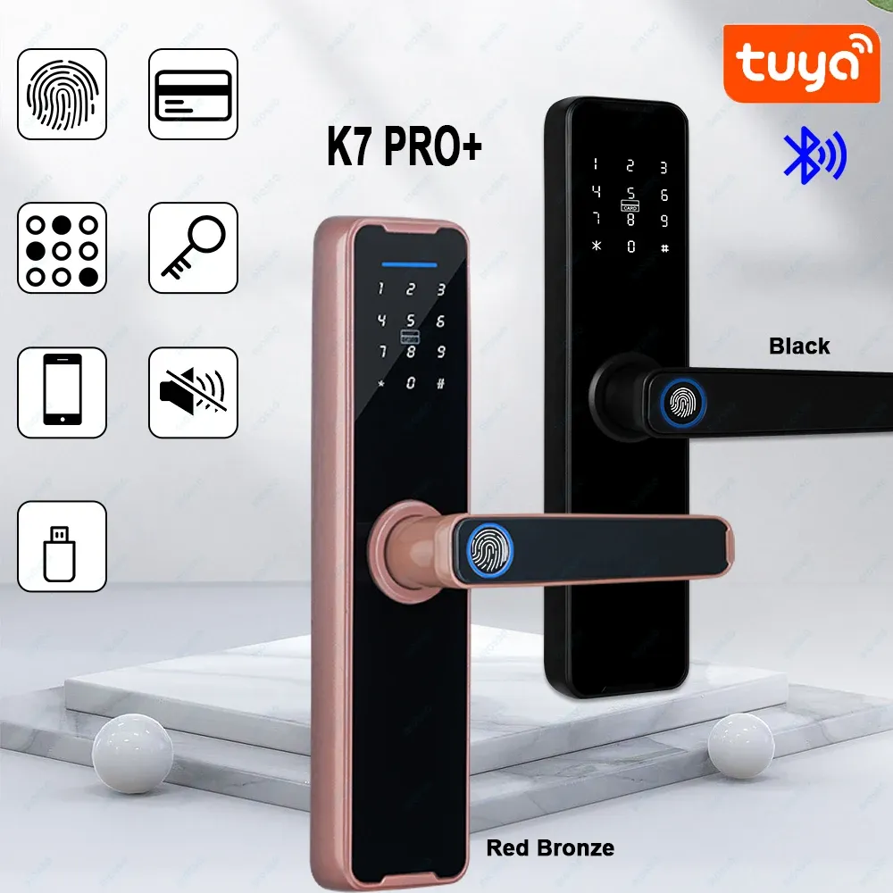Lock K7 Pro Cerradura Intelige Biometric Black Smart Lock Tuya App Remote ontgrendelende keyless WiFi Lock Electronic Door Lock