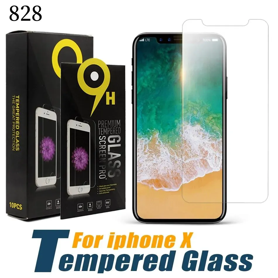 Ochraniacz ekranu dla iPhone'a 15 14 13 12 11 Pro Max XS Max Xr Temperted Glass 7 8 Plus LG STYLO 6 A31 A50 A70 Film z papierowym pudełkiem 828DD