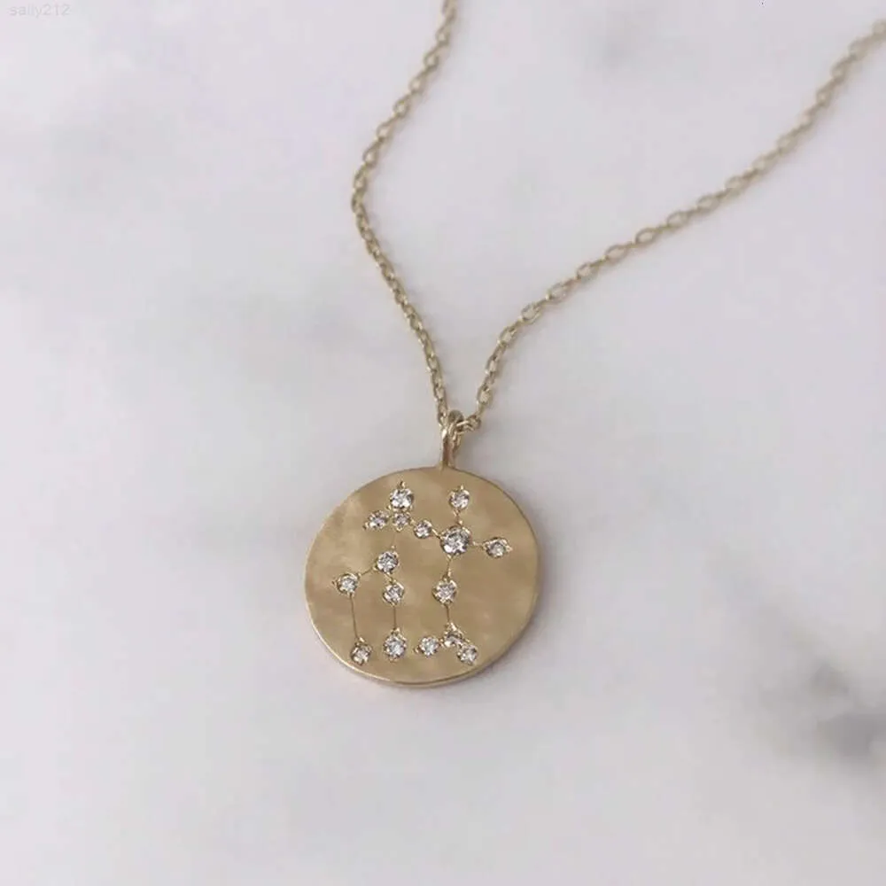 12 Pingente Constellatório 14K Gold com Diamond Zodiac Sign Colar curto para mulheres e homens