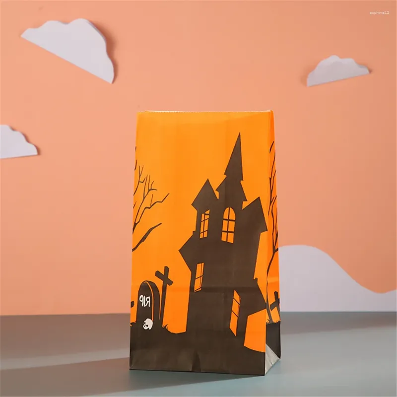 Enrole de presente 10/20pcs Halloween Pacote de embalagem sacos de papel biscoito Bolsa de doces de abóbora Cabeça de abóbora