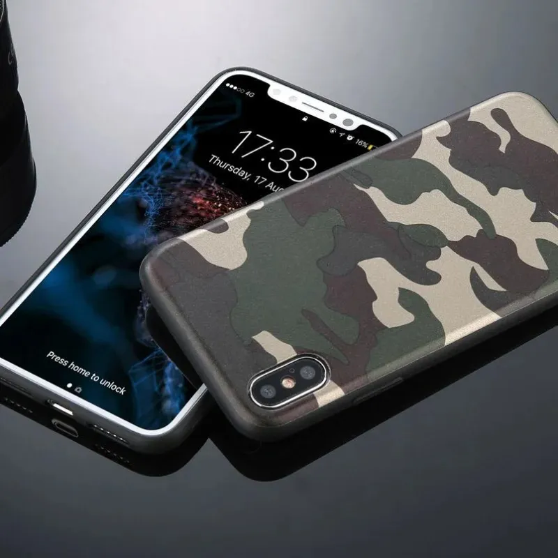 Army Green Camouflage Case voor iPhone 11 12Pro 13 Pro Max SE 2020 X XR XS Max 6 6s 7 8 Plus Soft TPU Siliconen Back Cover voor Army Green Telefoon Cover