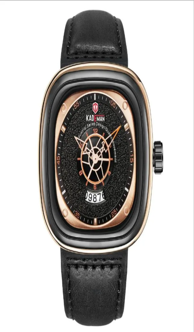 Kademan 브랜드 Fashon Cool Large Dial Mens Watches Square Quartz 시계 캘린더 정확한 이동 시간 관대 한 수컷 손목 시계 4105625
