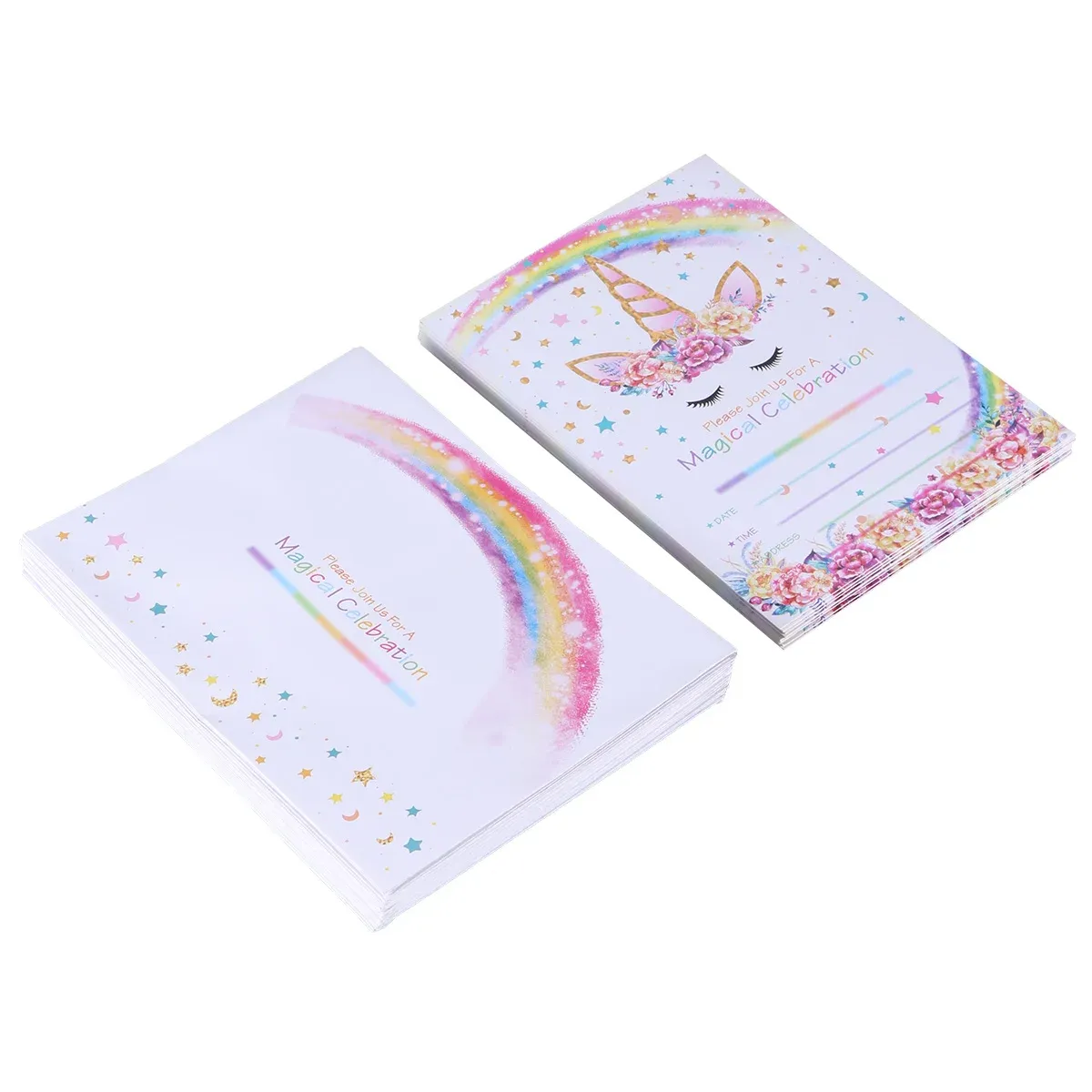 Kartlar 24 PCS Düğün Davetiyesi Kağıt Kart Romantik Parti Dekorasyon Doğum Günü Kartları Bebek Unicorn Zarf